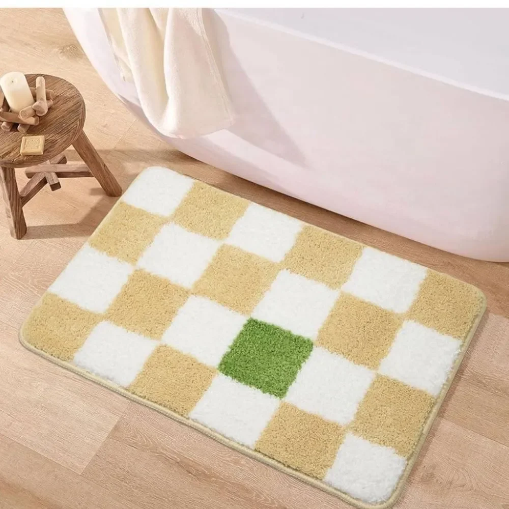 Checkered Bath Mat - White, Yellow, and Green